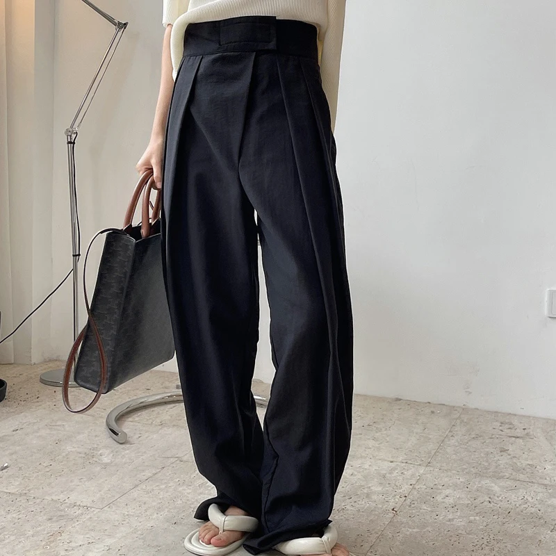 Summer Women\'s Casual Solid Color High Waist Loose Wide Leg Pants