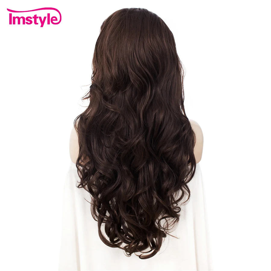 Imstyle Brown Wigs Synthetic Lace Front Wig Long Wavy Wigs For Women Heat Resistant Fiber Daily Cosplay Wigs