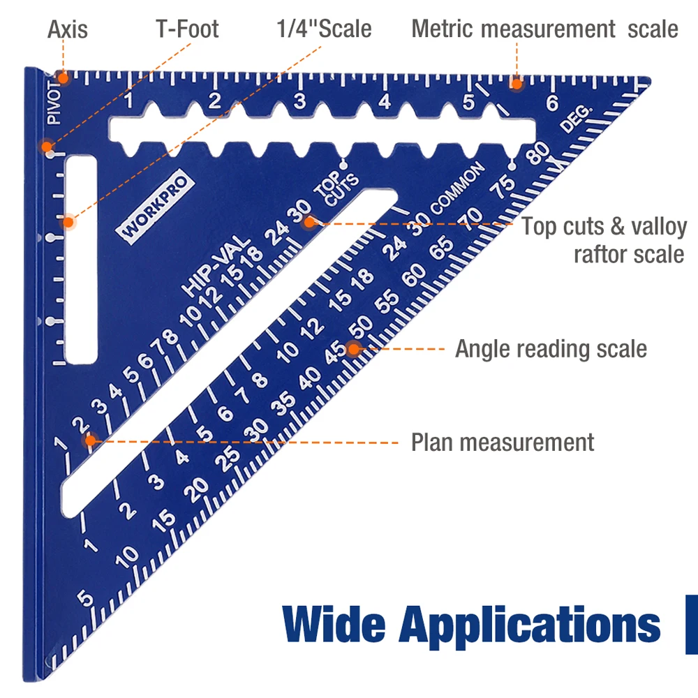 WORKPRO 7 inch Rafter Square Professional Triangle Carpenter Square Die-cast Aluminum Alloy for Woodworking And Carpentry