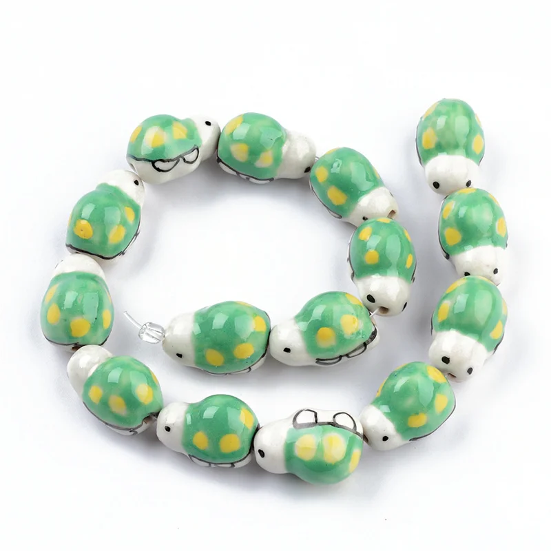 5PCS Hand Painted Cute Little Turtle Ceramic Beads DIY Loose Spacer Tortoise Ceramics Bead Green Color