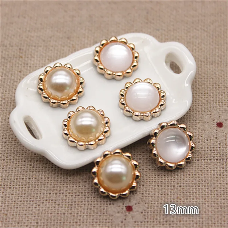 50pcs 13mm Golden Flower Pearl Plastic Flat back Button Decoration Sewing Craft Scrapbook Accessories