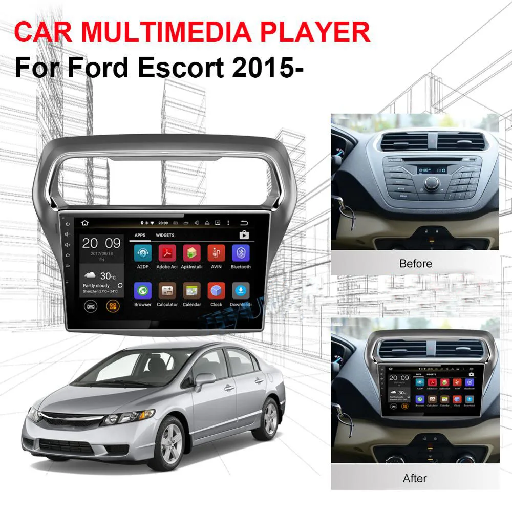 10 Inch For Ford Escort 2015-2018 Car Multimedia Radio Player Stereo Android 14  IPS Screen Build in  DSP Audio Navi Head Unit