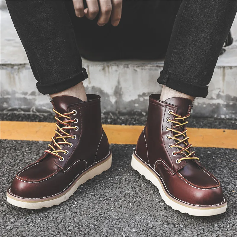 Yomior Luxury Brand Handmade Men Boots Vintage Casual Autumn Winter Cow Leather Shoes British Ankle Boots Wings Motorcycle Boots