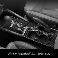 For Mitsubishi ASX RVR LHD 2020 2021 Gear Shift Panel Water Cup Frame Cover Trims Carbon Fiber Car Interior Gearbox Accessories