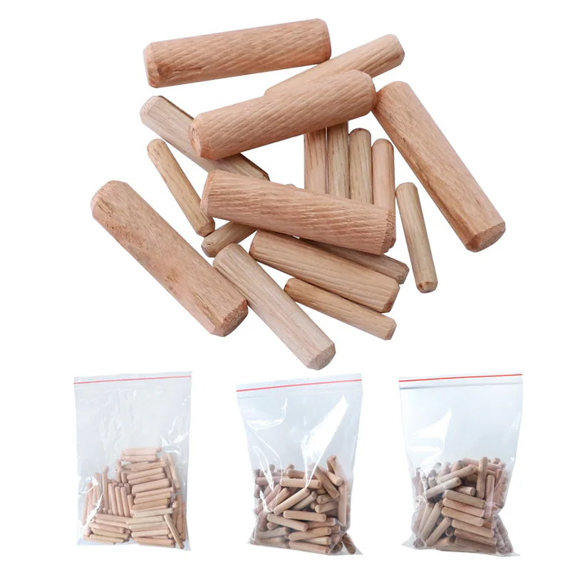 M6/8/10 Wood Dowel Pins Wooden Fluted Woodworking Jig 100pcs Drill Bits Accessories Fitting Rods for Furniture Cabinet Drawer