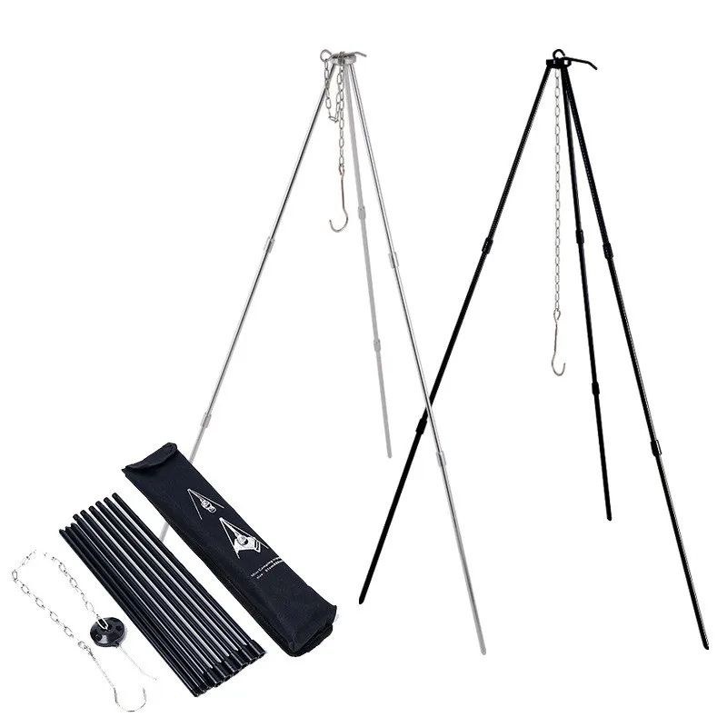 Outdoor Camping Tripod For Campfire Picnic Foldable Cooking Tripod Outdoor Stove Pot Hanging Hook With Storage Bag BBQ Hiking