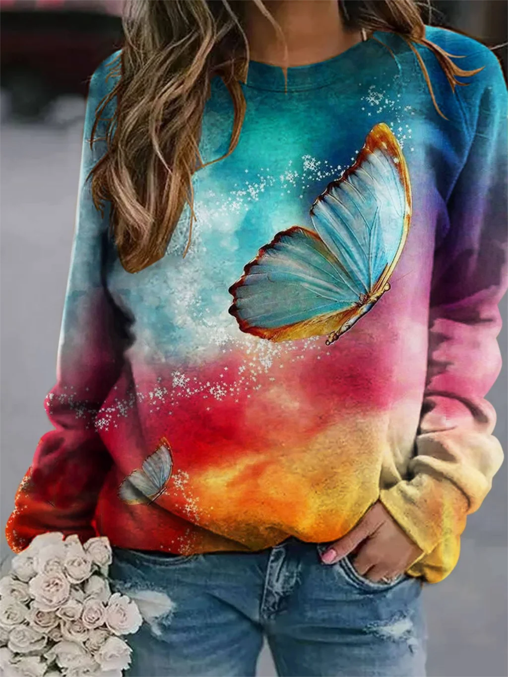 Fashion Hoodie Butterfly Floral Print Women Hoodies Streetwear Sweatshirts Oversized Tracksuit Pullover Girls Harajuku Clothing