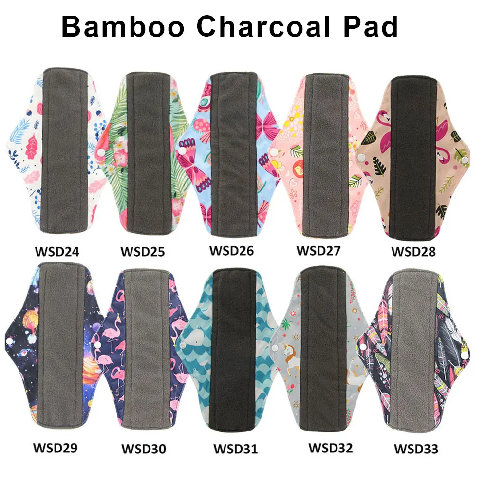 Reusable Women Menstrual Pads Bamboo Charcoal Fiber Washable Panty Liner Leakproof Cloth Napkin Sanitary Pads