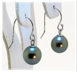 New Arrival Favorite Pearl Store AAA 8mm Dark Gray Tahitian Pearl Drop Earring 14k White Gold Classic Pearl Jewelry Lady Gift