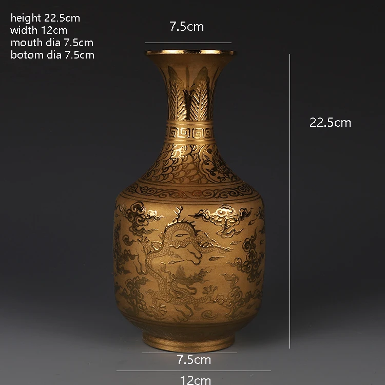 Ming Dynasty Xuande year mark gilded gold dragon vase antique collectibles ornament antique porcelain