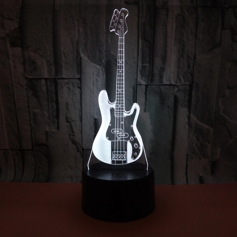 Musical Instrument Guitar Bass 3D Lamp RGB LED Bulb USB Mood Fade Flash Night Light Multicolor Boy Birthday Gift Table Desk Home