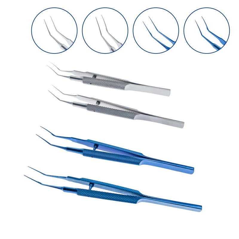 Capsulorhexis Forceps Ophthalmic tweezers tool Round Handle Curved Angle Ophthalmic Surgical Instruments