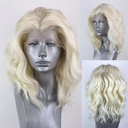 AIMEYA Synthetic Lace Wig 613 Blonde Short Bob Wavy Wigs Body Wave Lace Front Wigs for Women Natural Hairline Daily Cosplay Wigs