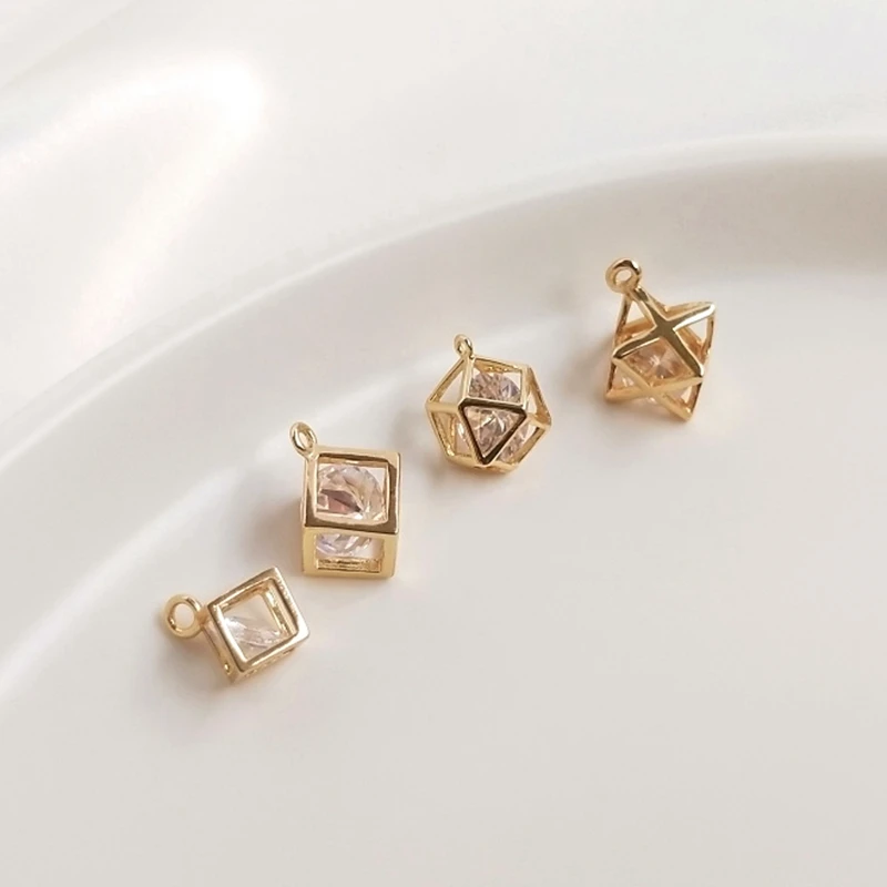 Color Retention Copper Zircon Crystal Three-dimensional Square Charms Smart Pendants DIY Jewelry Findings