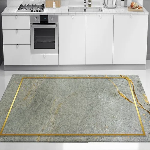 Else Carpet Else Gray Yellow Marble Border Pattern Washable Kitchen Rug 80 X150