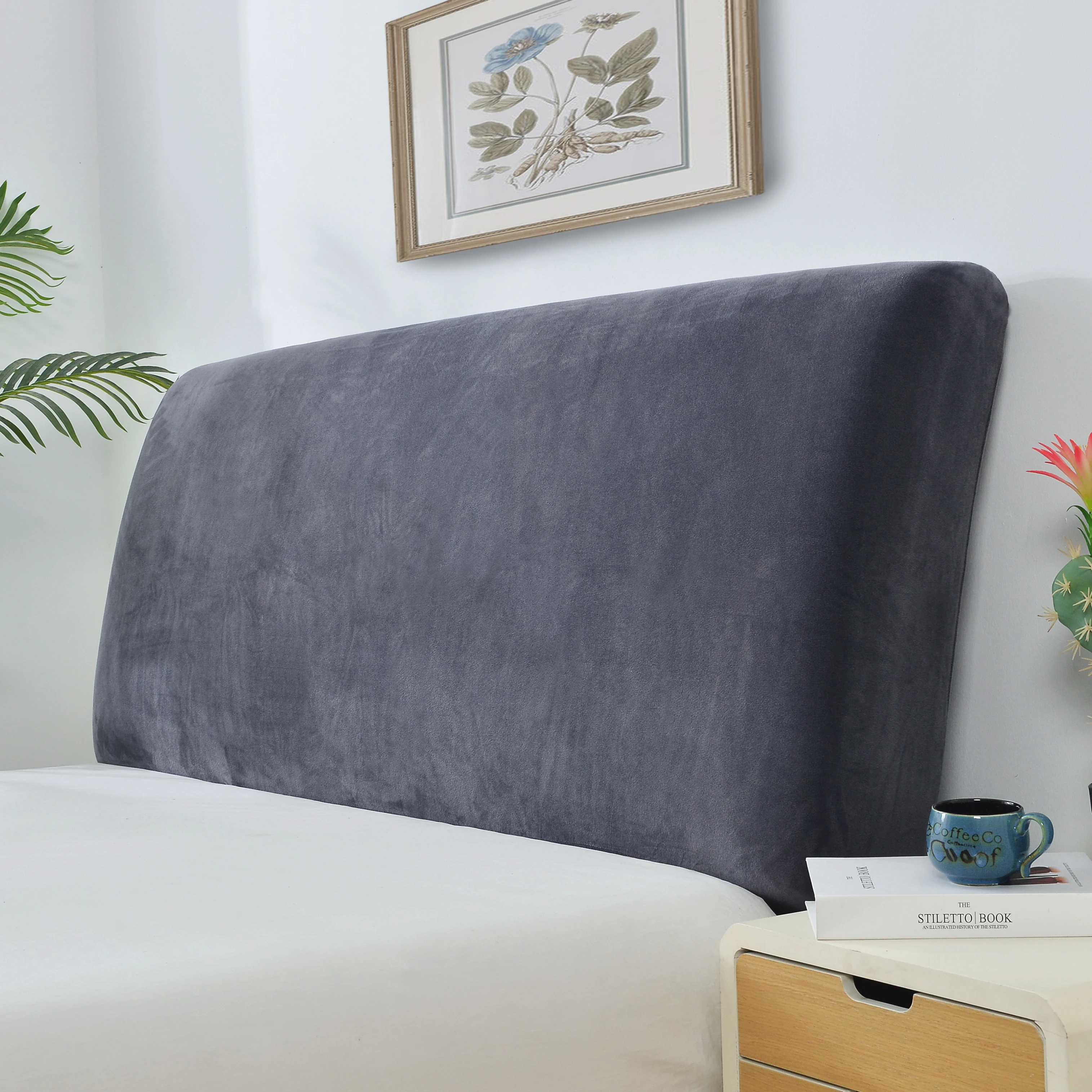 Solid Color Plush Thicken Elastic All-inclusive  Cover  Bed Head Back Protection Dust Cover Headboard Cover