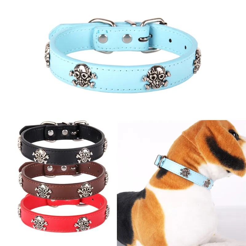 Fashion Pet Collars Dog Collar Skull Leather Pet Collar Puppy Choker Cat Necklace Halloween Pet Accessory