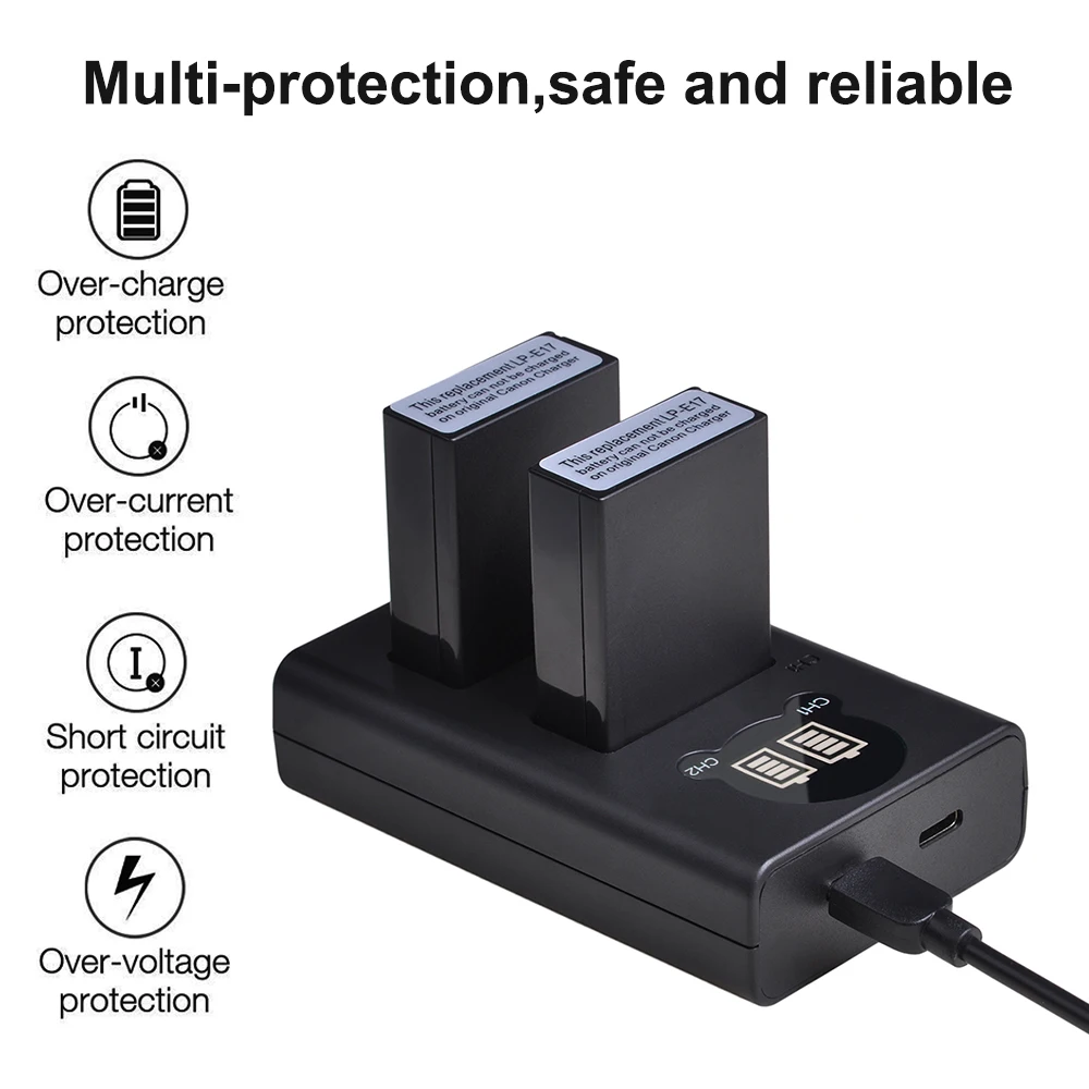 LP-E17 LP E17 배터리 Type-c 충전기 Canon Eos 750D Eos 760D EOS 77D EOS 200D EOS 800D EOS M3 EOS M6 EOS M5 M6 Mark ii