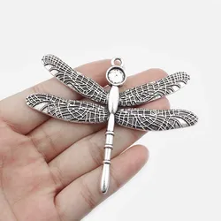 3PCS Tibetan Silver Large Dragonfly Insect Charms with 8mm Round Blank Tray Cabochon Settings Pendant for Jewelry Findings