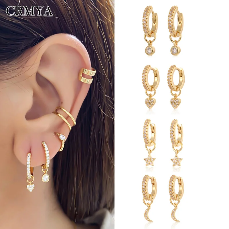 

CRMYA Gold Silver Filled Drop Higgle Earring CZ Zircon Heart Star Moon Circle Dangle Hoop Earrings For Women Jewelry Wholesale