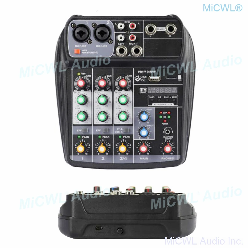 

MiCWL Professional LX4 4 Channel Portable digital audio mixer console DSP effect bluetooth USB 48V with USB Cable can connect PC