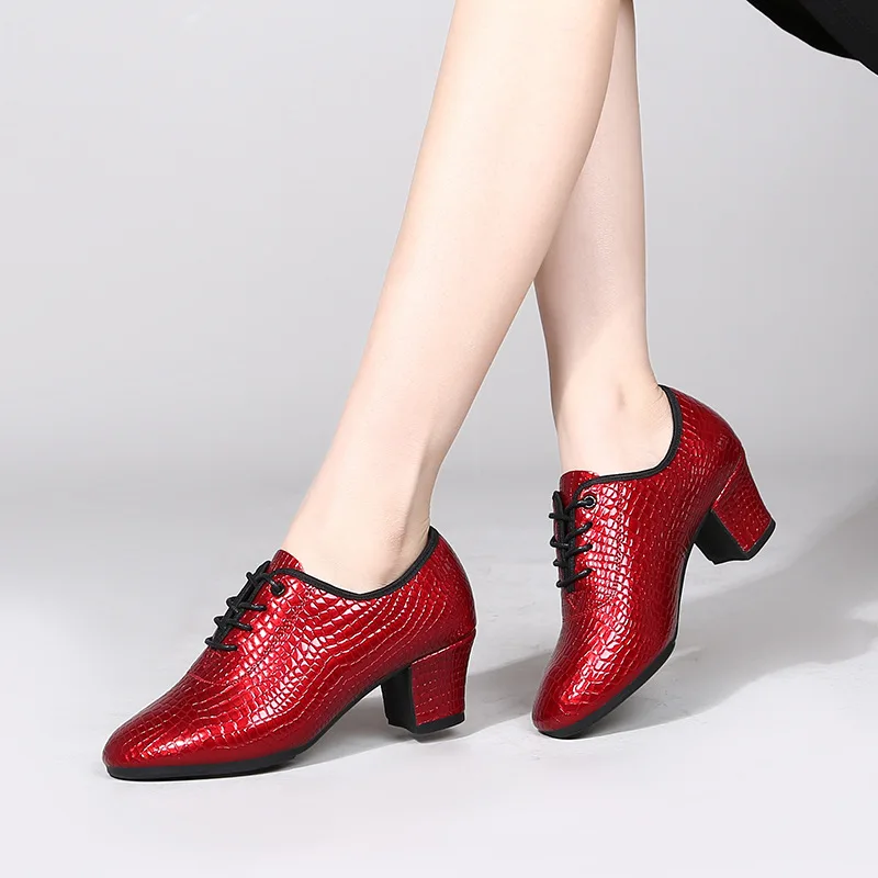 Woman Shoes Cow Leather Middle Heel Women\'s Tango Flamenco Dance Shoes Girls Ballroom Modern Tango Quick Step Dance Shoes