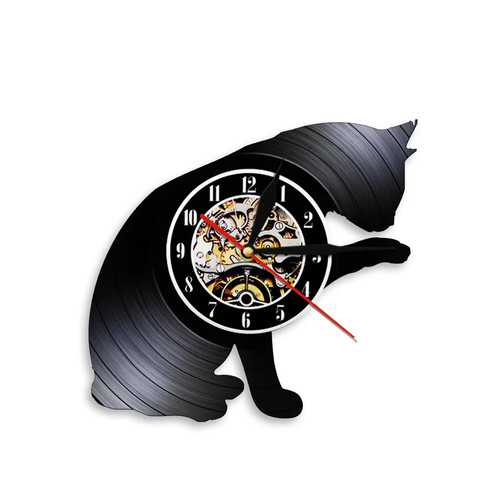 Cat Wall Clock Kitty Pet Animal Vintage Vinyl Record Wall Clock 3D Wall Watch Handmade Wall Art Decor Modern Design Home Clocks