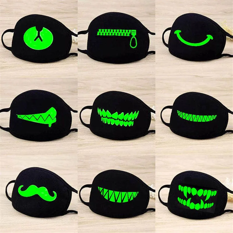 Luminous Funny Smile Expression Cotton Anti Dust Mouth Face Mask For Mouth Black Kpop Unisex Face Mouth Muffle Mask Fashion New