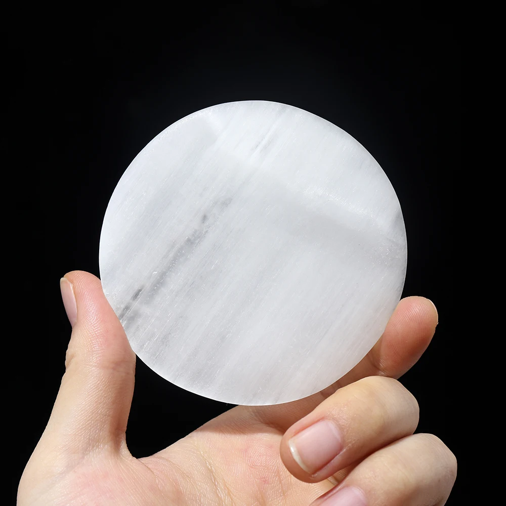 Natural Selenite Quartz Healing Crystal Charging Round Plate Carving Gypsum Minerals Specimen Reiki Home Decoration