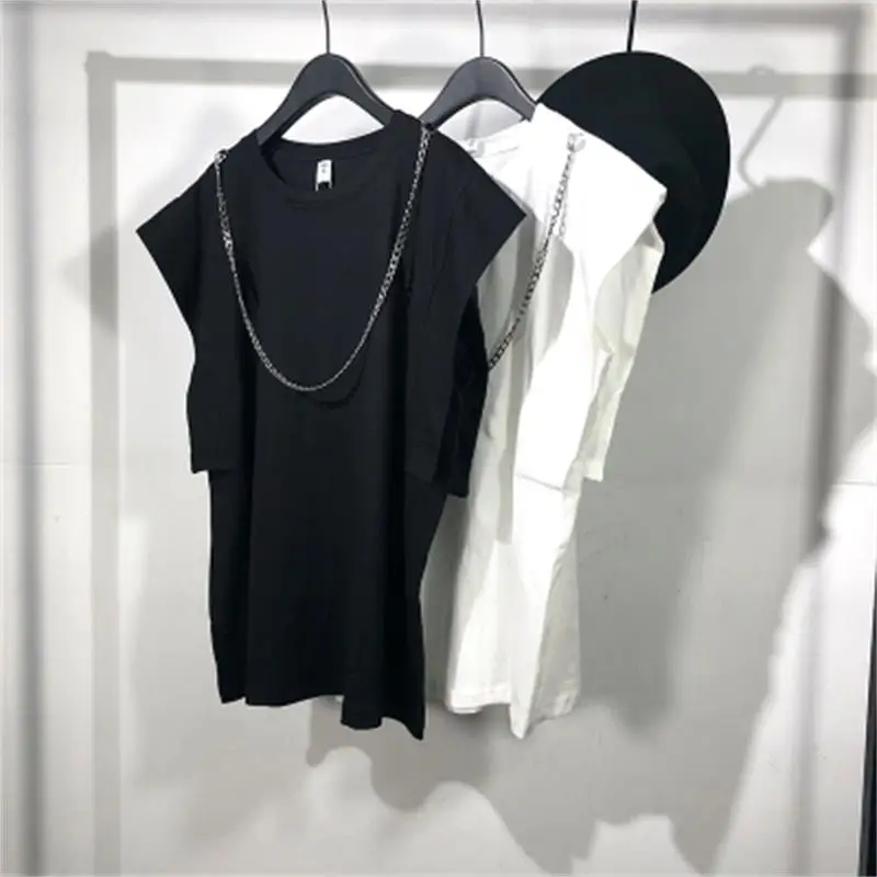 Original summer dark series simple loose chain decoration sleeveless t-shirt street style casual hip hop vest