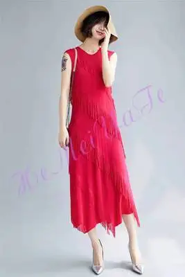 

HOT SELLING Miyak The dress fashion word loosely contracted fold collar sleeveless tassel dresses IN STOCK