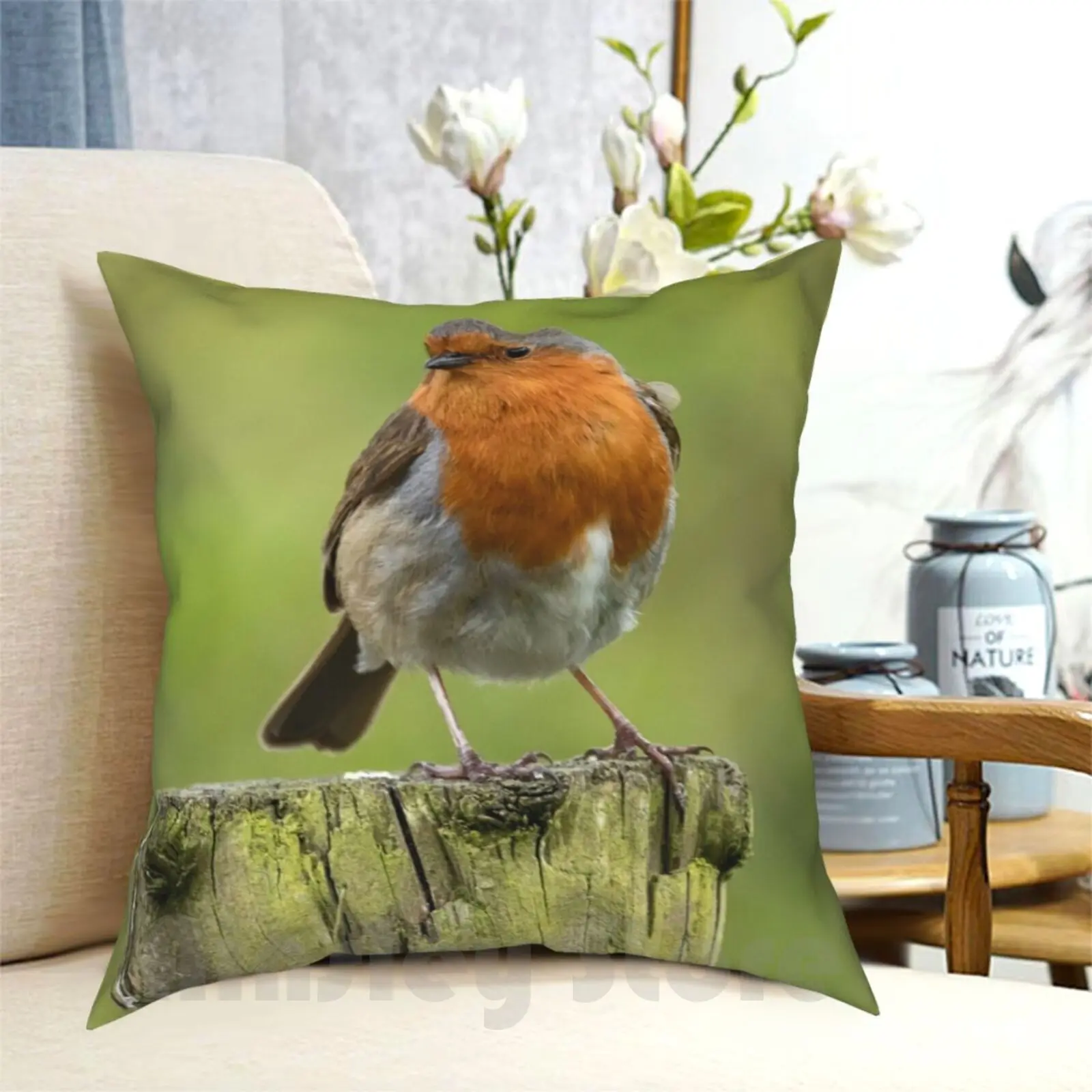 

Robins Appear When Loved Ones Are Near Pillow Case Printed Home Soft DIY Pillow cover Robin Bird British Robin Red Breast
