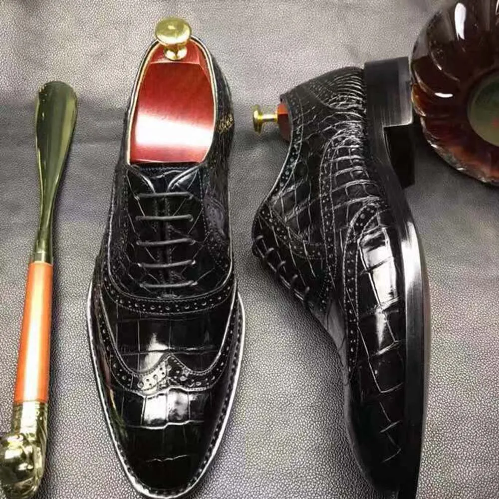 hexiaofengdedian men dress shoes men formal shoes men crocodile leather shoes male crocodile shoes  Brogue European tradition