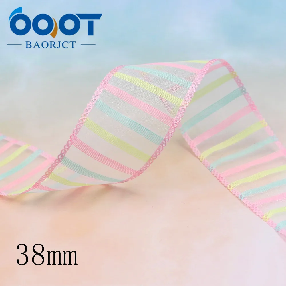 OOOT BAORJCT L-20325-186,38mm 5yards Colored bilateral flower transparent yarn ribbon,Wedding Accessories DIY handmade materials