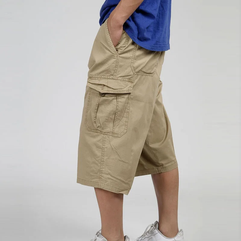2023 Heren Zomer Multi-Pocket Baggy Cargo Katoenen Kuit Lengte Broek Casual Broek Heren Grote Effen Kleur Shorts Plus Size Xl-6Xl