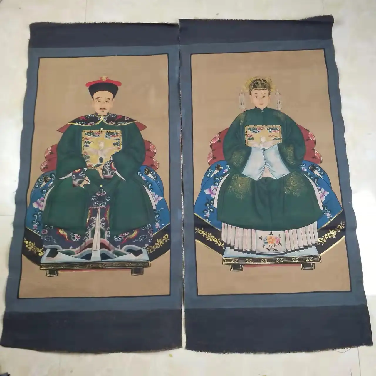 Elaborate Chinese Classical Collectible Home Decoration Painting Ancient Officer‘s couple Portrait Picture No.3