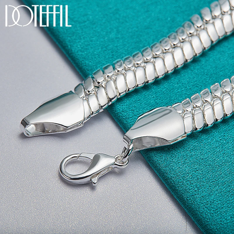 DOTEFFIL 925 Sterling Silver 10mm Side Snake Chain Bracelet For Man Women Wedding Engagement Party Fashion Jewelry