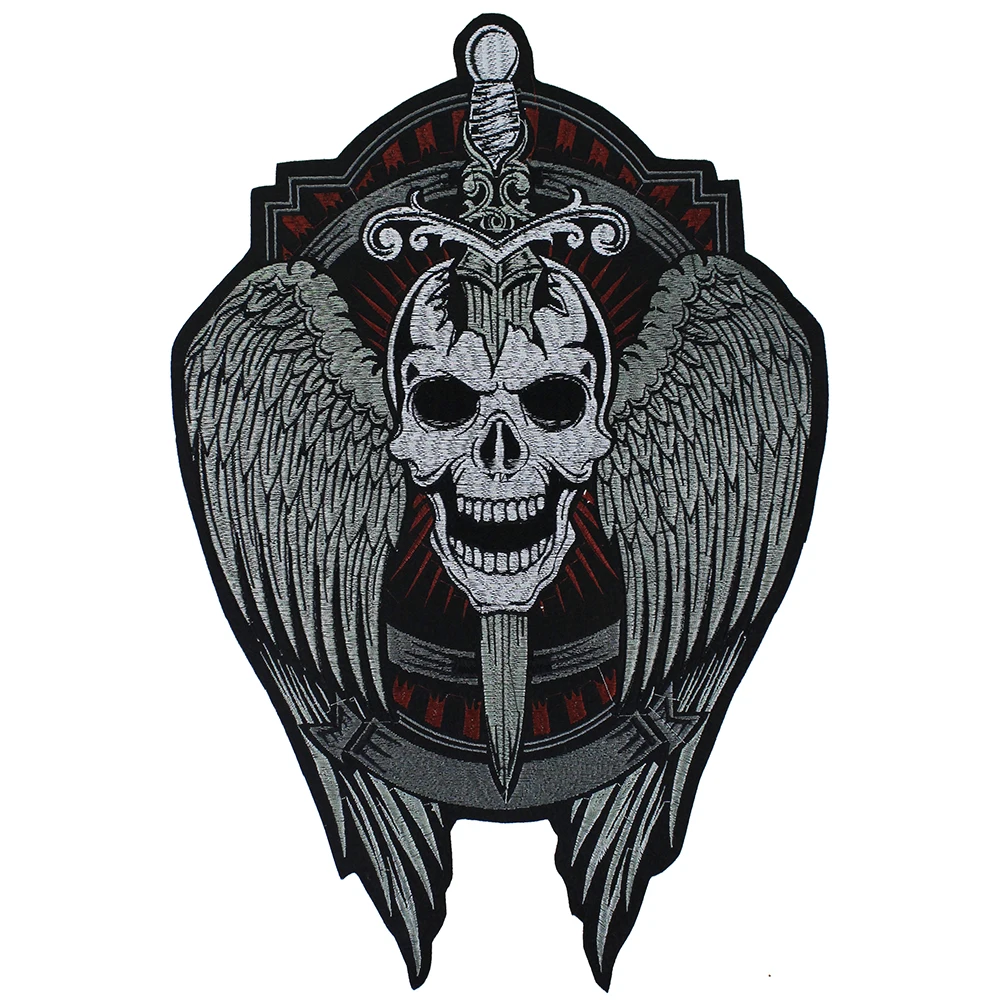 Big Punk Skull Patch Iron Biker Back Patch Badge Large Embroidery Patches for Clothes Jacket Jeans Applique TH1479