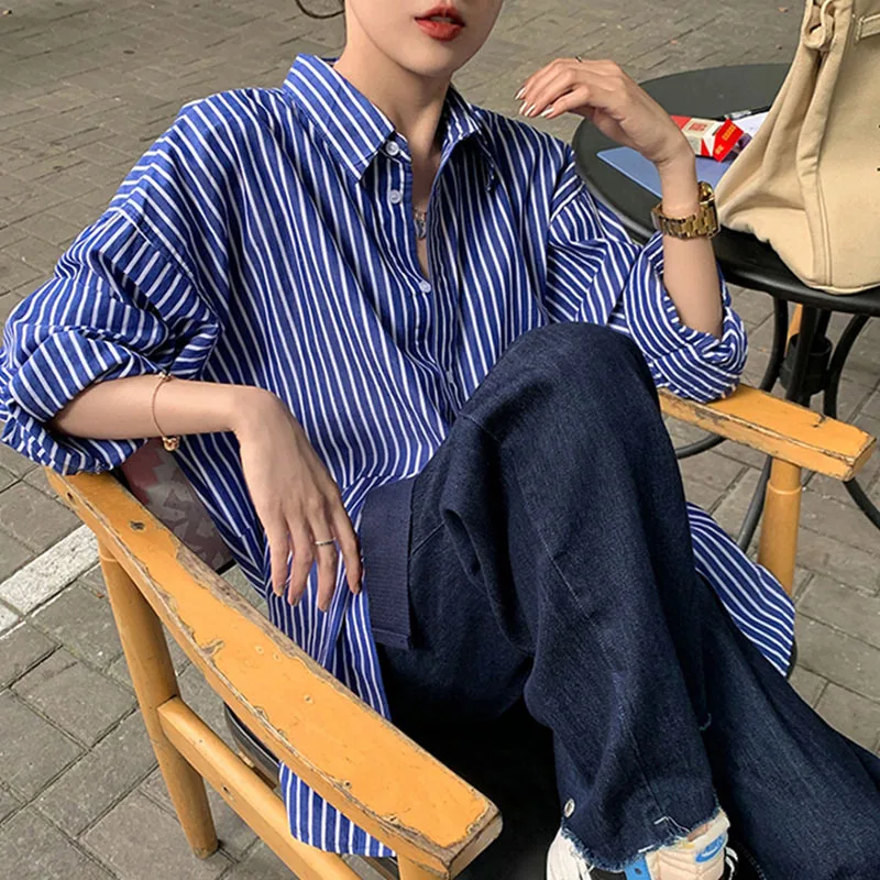 CGC-camisa informal de algodón para mujer, blusas de gran tamaño, de manga larga, con botonadura única, para oficina, Za, Otoño, 2021