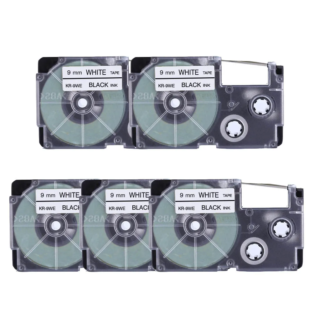 9/12/18มม.เทปฉลากสีขาว CompatibleCasio ป้ายริบบิ้น Xr9we Xr 12we XR-18WE สำหรับ KL-60เครื่องพิมพ์ดีด KL-60SR Kl120 5แพ็ค