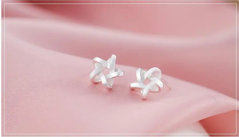 Fashion 925 Sterling Silver Jewelry Weave Star Stud Earrings For Women Wedding Female brincos boucle d'oreille femme