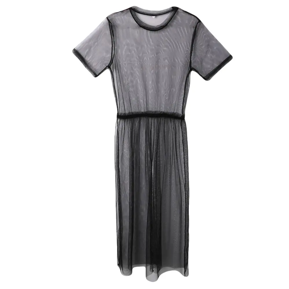 Summer Sexy Mesh Sheer Cover Ups for Women Fashion Transparent Short Sleeve Casual Beach See-through Top T Shirt
