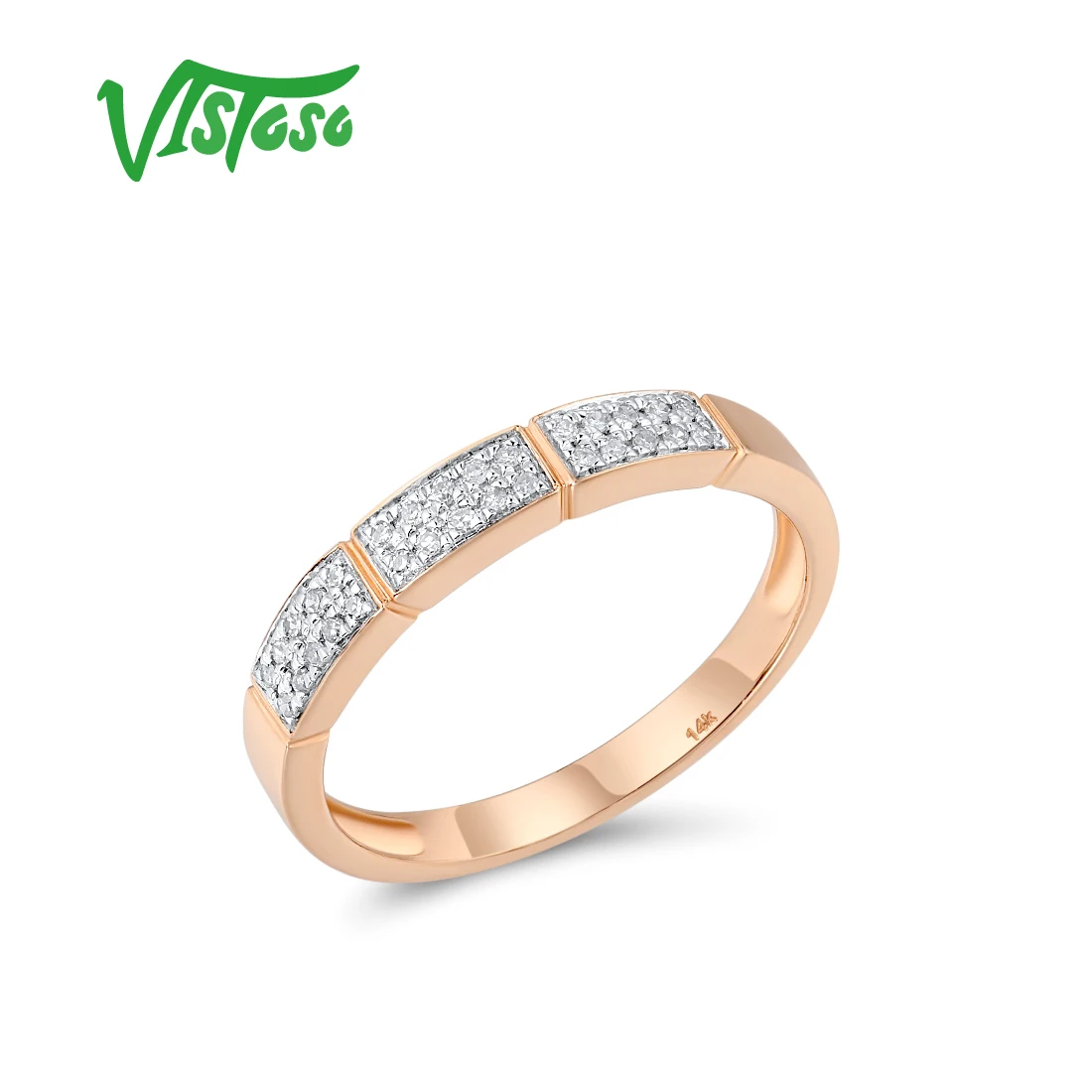 

VISTOSO Genuine 14K 585 Rose Gold Rings For Women Sparkling Diamond Promise Engagement Anniversary Wedding Gift Fine Jewelry