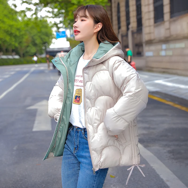 Winter Hooded Thick Woman's Jacket Solid Long Sleeve Ladies Zipper Coat Plus Size Cotton Padded Jacket with Pockets for Female