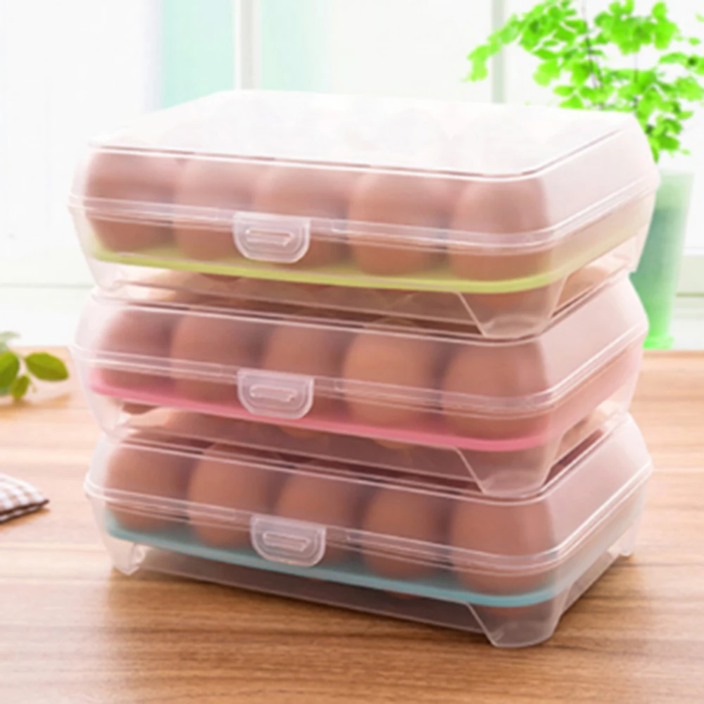 

15 Grid Egg Storage Box Egg Tray with Lid Kitchen Refrigerator Egg Box Egg Drop Rack Egg Storage Boxes Fridge Egg Organizer