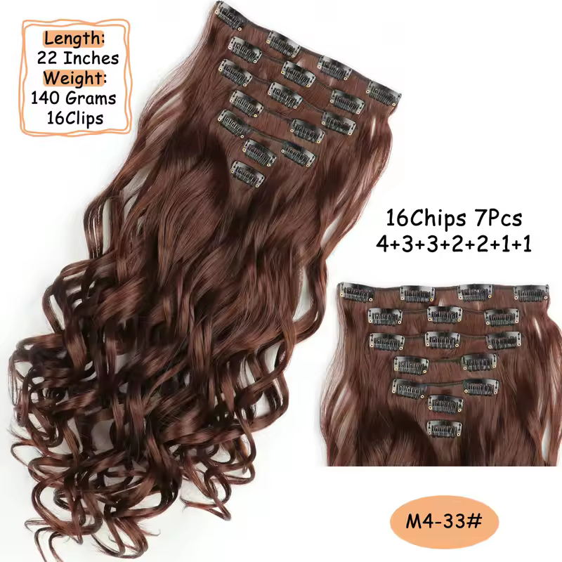 NICESY 16Clips Synthetic 24Inch Long Curly Hair Hairpiece Heat Resistant Hair Extension Clips In Ombre Black Brown Blond Women - Image 34