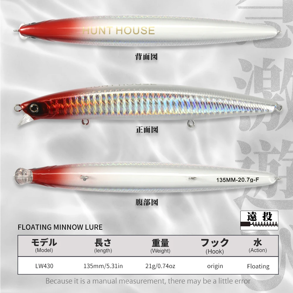 Hunthouse Tungsten Floating Minnow Fishing Lures Wobblers 135mm/21g Weight Hard Bait For Bass Trout Long Casting Saltwater Pesca