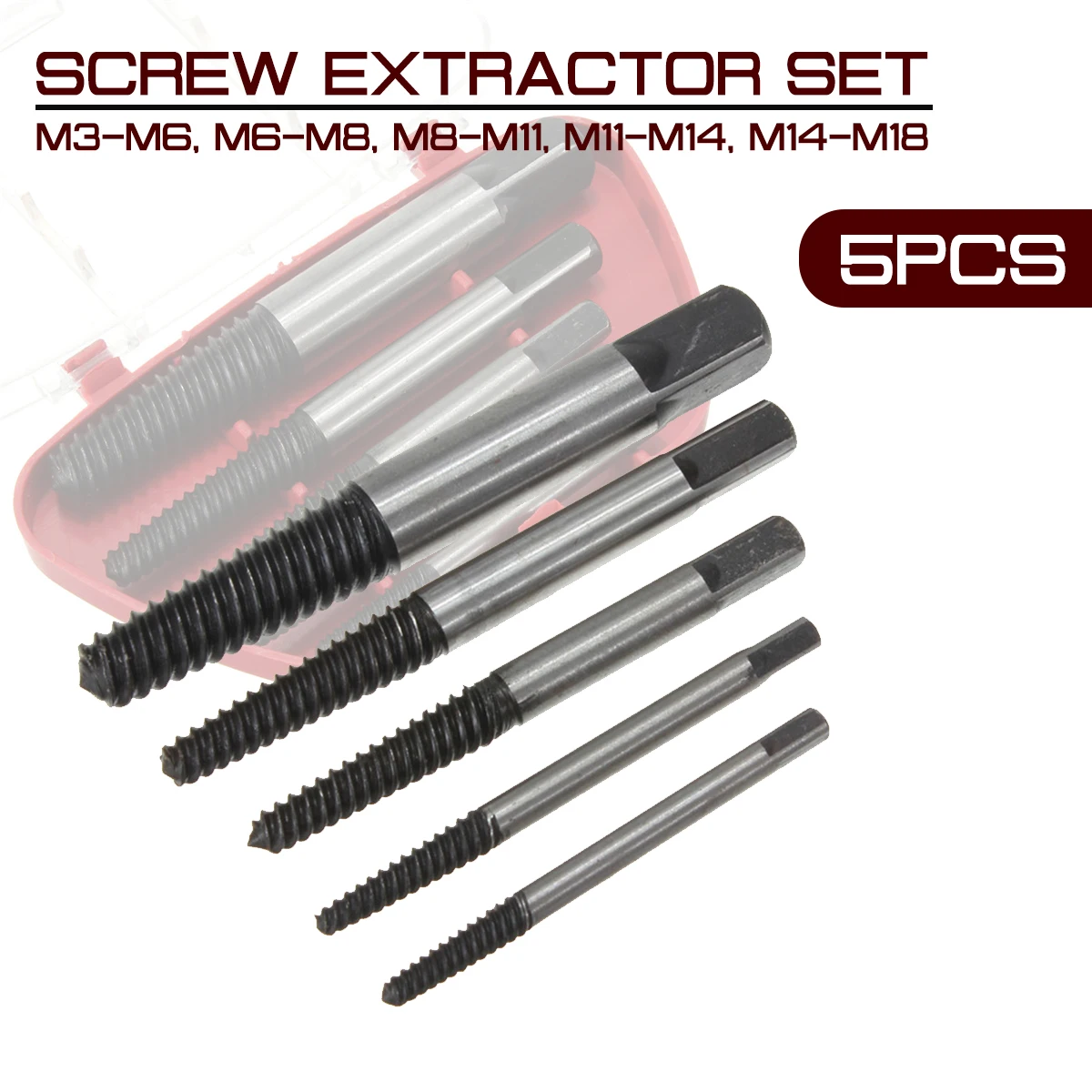3mm-18mm Steel Screw Extractor Set 1 Set/5 Pcs Easy Out Drill Bits Bolt Stud Remover Tool Kit Hand Tool Set