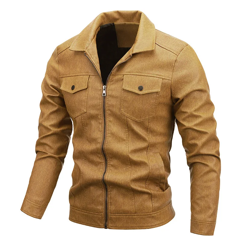 Chaqueta de cuero PU con doble bolsillo para hombre, abrigo informal a prueba de viento para motorista, MY580, otoño, 2023