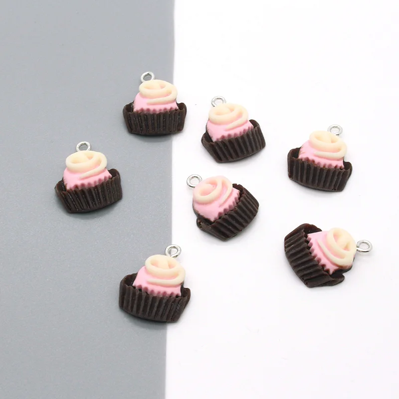 10pcs Kawaii Resin Flatback Cupcake Earring Charms Diy Cute Food Pendants For Phone Keychain Bracelet Jewelry Accessory Make